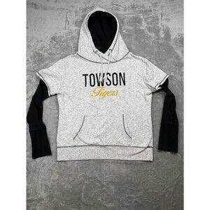 Towson Tigers Hoodie Women’s Large Gray Black Color Block Embroidered Colosseum